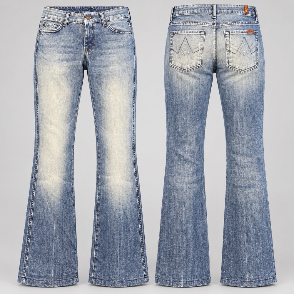 7 For All Mankind A Pocket Flare Jeans 29/28High Rise Bootcut Blue Denim Y2K USA